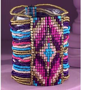 Southwestern Seed Bead Stretch Bracelet | Fuchsia